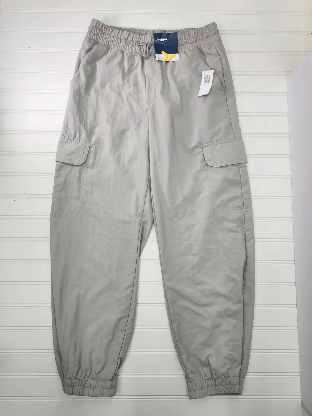 High- Waisted Loose Cargo Light Gray Jogger Pants for Girls Size L 10/12